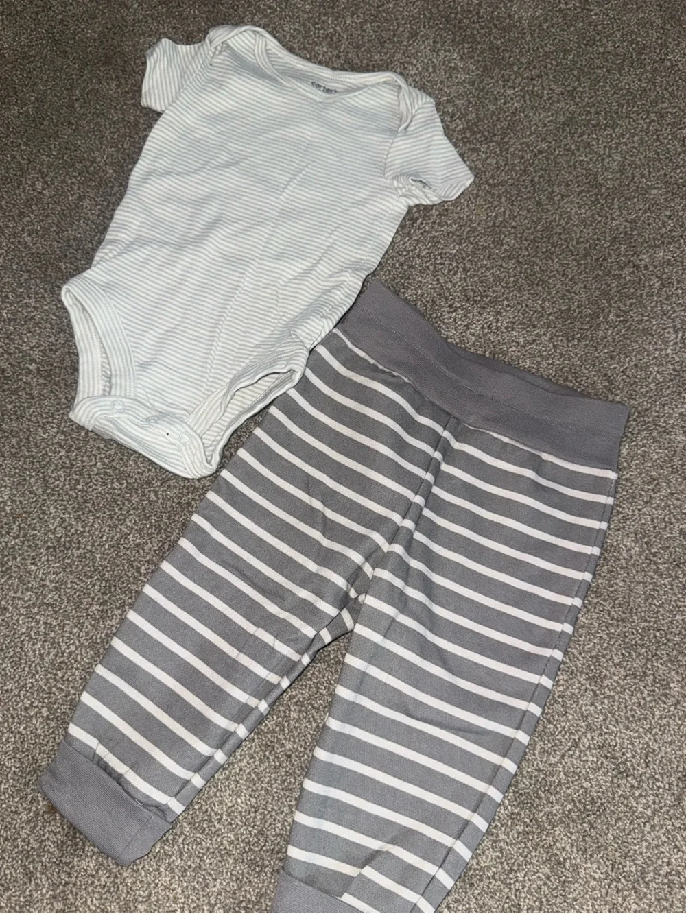 Striped Gray Baby Pants with Striped Onesie